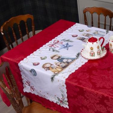 Imagem de Kit Toalha De Mesa Retangular Jacquard 3,00x1,50 (8 Lugares) + 1 Caminhos de Mesa (Decoração Natalina, Decorativa Para Natal) (REIS MAGOS)