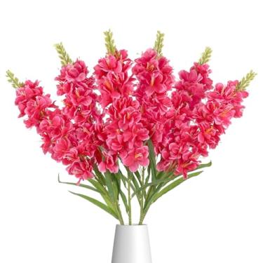 Imagem de IPOPU 6 peças de flores artificiais Delphinium 99 cm realistas de jacinto falso com haste longa, flores de seda Delphinium para encher vasos altos, decoração de casa (rosa vermelha)