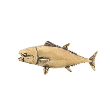 Imagem de Estátua em miniatura de atum de animal marinho de latão do mar profundo, escultura de peixe realista de metal ornamento de mesa bonsai doméstico micro paisagem acessórios decr