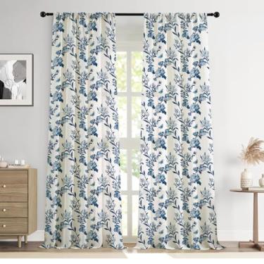 Imagem de Cortinas florais azuis Farmhouse 84 polegadas de comprimento cortina de janela campo francês filtro de luz para sala de estar quarto Rod Pocket cortinas com estampa de flores, 2 painéis, AA1