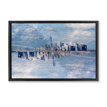 Imagem de Stupell Industries Design de arte de parede em tela flutuante com moldura preta do horizonte da cidade por Robin Vandenabeele, 43 x 63 cm