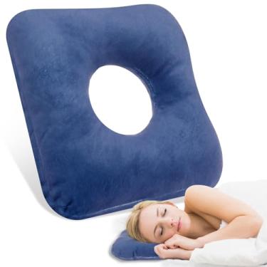 Imagem de Travesseiro de piercing de orelha para pessoas que dormem de lado com orifício de orelha, fibra superfina, algodão, design oco, suporte forte, portátil, para casa, escritório, viagens (cinza)