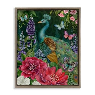 Imagem de Stupell Industries Design de arte de parede em tela flutuante marrom pavão com motivo de jardim por Nicole Tamarin, 53 x 43 cm