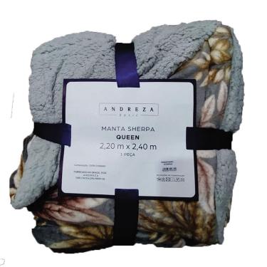 Imagem de Manta Sherpa Queen Andreza Cinza Florido