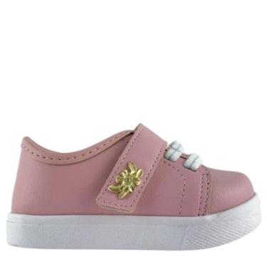 Imagem de Tênis Molekinha meninas Rosa Tira Colante Flor Dourada 2118587-Feminino