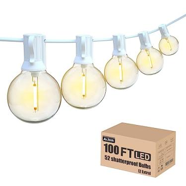 Imagem de Achin Cordão de luzes para ambientes externos G40 de 3,5 m, globo G40, à prova d'água, com 50 + 2 lâmpadas LED à prova de estilhaçamento, luzes reguláveis de 2700 K para festa de casamento no quintal