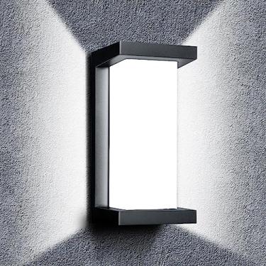 Imagem de Wrasse Luzes de varanda ao ar livre à prova d'água 2000LM 20W moderno exterior neutro branco luminárias 6500K preto luz externa suporte de parede arandela com fio para casa/garagem porta da frente