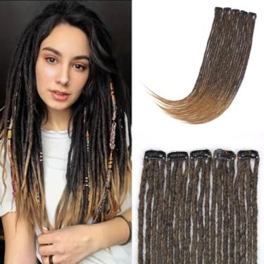 Imagem de Lounoke Extensões de Dreadlock Ombre Brown com 5 Clips-In para mulheres, extensões de cabelo sintético de encaixe com 10 peças de dreads de extremidade dupla anexadas..