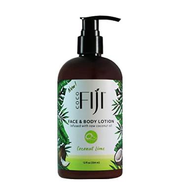 Imagem de Loção facial e corporal Coco Fiji infundida com óleo de coco | Loção para pele seca | Creme hidratante facial e loção de massagem para mulheres e homens |limão de coco 350 ml, pacote com 1