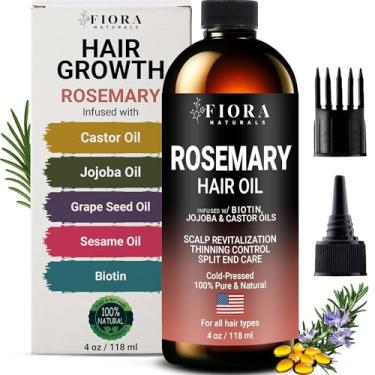 Imagem de Óleo de alecrim 100% puro para crescimento do cabelo, infundido com óleos de biotina, jojoba e rícino – sérum natural para fortalecimento do cabelo, óleo de couro cabeludo e barba, Aceite De Romero