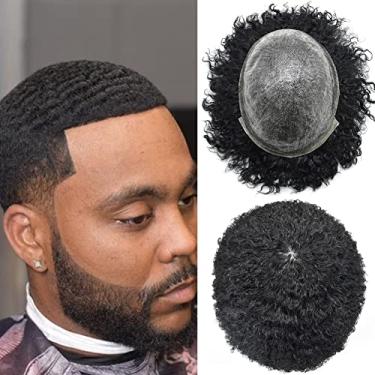 Imagem de F M FACE MIRACLE NEW YORK Peruca Afro para Homens Negros Full Poly Skin PU Injection Wave Afro Americano Peça de Cabelo Humano Sistema de Substituição Masculino (20.3 cm * 25.4 cm, 1# Jet Black-6MM