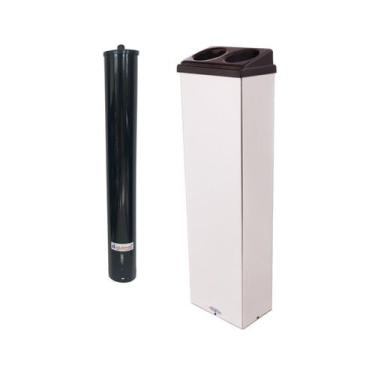 Imagem de  Kit Suporte Porta Copo Descartável + Lixeira Inox Café 50ml - Aldinox