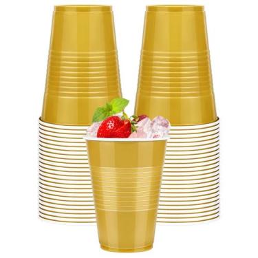 Imagem de Copos descartáveis WYTAOHZL 16 onças de plástico dourado, pacote com 5