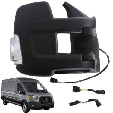 Imagem de Liizoo Espelho de porta lateral lado esquerdo do motorista para Ford Transit 150 250 350 350 HD 2015-2025 Cargo Van Transit reboque de vidro elétrico com luz de sinalização, aquecido, 6 Pims (braço
