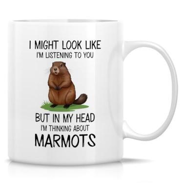 Imagem de Retreez Caneca engraçada – Caneca I'm Thinking About Marmots – Caneca de café ou chá de cerâmica de 325 ml – Presente hilário para amantes de marmota, fãs da vida selvagem, mamífero, biólogo da vida