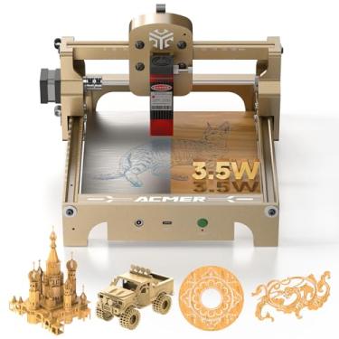 Imagem de ACMER Mini gravador a laser S1 para iniciantes, máquina de gravação a laser para madeira, couro, plástico, classe laser 4 (ouro, 3500 mW)