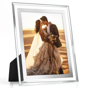 Imagem de Fisnish Porta-retrato 12 x 18 cm, moldura de vidro, 12 x 18 cm, para mesa, molduras espelhadas transparentes, prata, 1 pacote