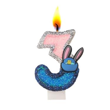 Imagem de Velas com número de aniversário, vela rosa e azul com glitter para bolo, decoração de topo de bolo de feliz aniversário (número 3)