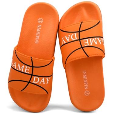 Imagem de INMINPIN Sandália infantil para meninos e meninas, com sprots de bola, ultraconfortável, praia, piscina, chuveiro, escorregador doméstico, ambientes internos e externos para fãs de esportes, Basquete