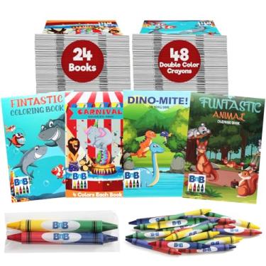 Imagem de Bottles N Bags 48 livros de colorir e giz de cera a granel, 4 cores para cada livro, 2 gizes de cera duplos mais grossos, para crianças, em restaurantes, salas de espera de médicos, hospitais, ótimas