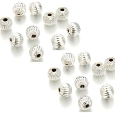 Imagem de 50 peças lindos espaçadores de melão resistentes a manchas 10 mm contas de metal redondas latão banhado a prata para fabricação de joias BF109-10