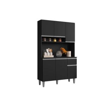 Imagem de Armário para Cozinha Kit Márcia 105 cm Preto Fosco Ajl Móveis