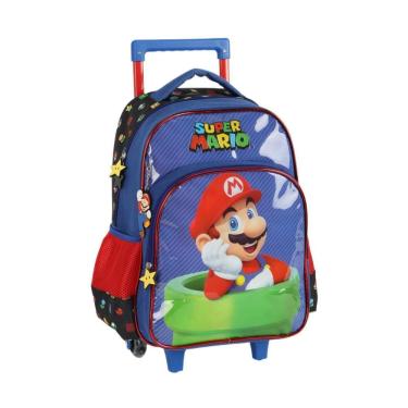 Imagem de Mochila Escolar Rodinhas E Alça Super Mario Bros 4 Bolsos Pu