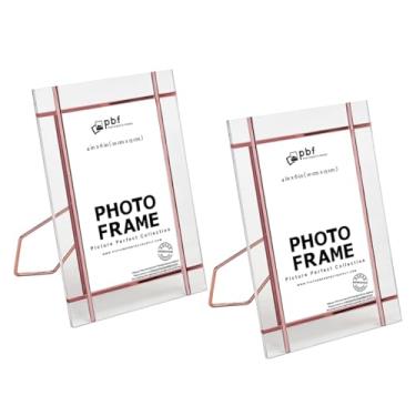 Imagem de pbf PHOTO BOOTH FRAMES Porta-retrato de acrílico 10 x 15 cm, suporte de exibição de vidro transparente, estilo minimalista moderno, suporte de cavalete de mesa 15 x 10 cm (2, ouro rosa - 10 x 15 cm)