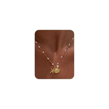 Imagem de TWPER Colar de concha para mulheres, joia de praia, pingente de verão costeiro com estrela-do-mar, presente boêmio de férias fofo para sua fantasia de Halloween