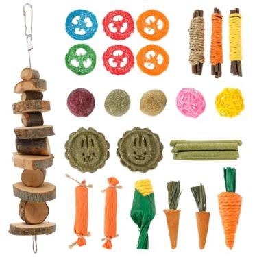 Imagem de Brinquedos para mastigar coelhos, 28 peças, brinquedo de mastigar coelho de madeira para dentes resistente à mordida de hamster, brinquedo para dentição de hamster, conjunto seguro para