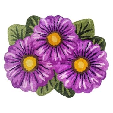 Imagem de Lacomfy Linda margarida roxa feita à mão tapete de área de flores chique lavável tapete de banheiro fofo antiderrapante floral tapete de porta macio absorvente, 80 cm x 60 cm
