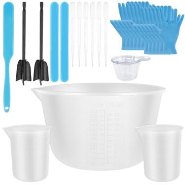 Imagem de Kit de ferramentas de 36 peças de copos medidores de resina de silicone, 100 ml/600 ml, resina epóxi, reutilizáveis, copos medidores de mistura de silicone para moldes, joias que facilitam a limpeza