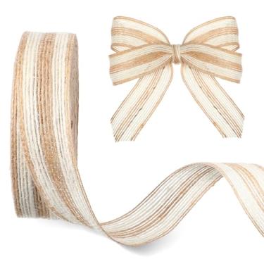 Imagem de Fita de serapilheira, 2,5 cm de largura, 11 m, fita de tecido de serapilheira, fitas de juta rústicas naturais para artesanato, fitas personalizadas para artesanato DIY, grinalda, decoração de festa