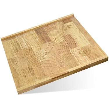 Imagem de Kuabiz Tábua de pastelaria de madeira com medida de 61 cm x 50 cm Tábua de amassar reversível com borda lateral e régua gravada, tábuas de cortar pão para enrolar massa, assar, bancada, cozinha
