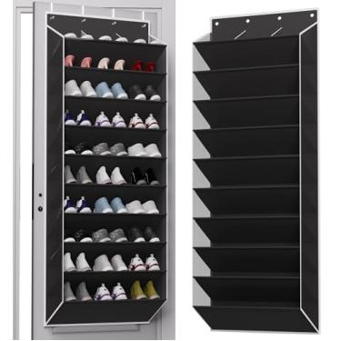 Imagem de TAHAVICE Organizador de sapatos sobre a porta, rack de armário suspenso de 10 camadas com bolsos profundos, armazenamento que economiza espaço, comporta 30 pares para tênis, botas (preto)