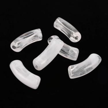 Imagem de KitBeads 155 peças de contas de tubo curvadas de acrílico transparente branco tubo de bambu contas de macarrão para fazer joias, pulseiras, colares, artesanato