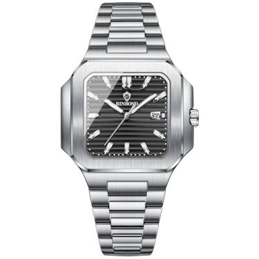 Imagem de HUNRUY Relógio masculino quadrado de quartzo com mostrador analógico com data, Preto