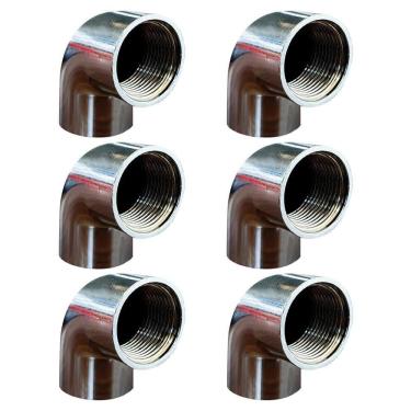 Imagem de Kit 6 Joelho Cotovelo Curva 90º Metal Cromado Fêmea 1/2``