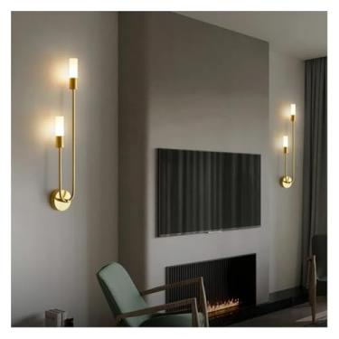 Imagem de Arandela, Luminária de parede de latão pós-moderna, preto, dourado, cobre, acrílico, quarto, cabeceira, corredor, escada, iluminação interna, luminária de parede, lustres, dourado, esquerda-