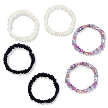 Imagem de Byitre 6 peças de laços de cabelo 100% seda natural – elásticos suaves sem danos para cabelos finos e encaracolados, corda de cabelo de cetim luxuoso para dormir ou presente para amigos (combinação 1)