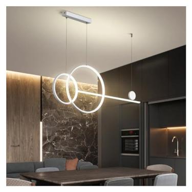Imagem de Lustre LED moderno simples restaurante bar preto branco dourado longo pingente lâmpada sala de jantar café anéis redondos pendurado luz lustre luminária