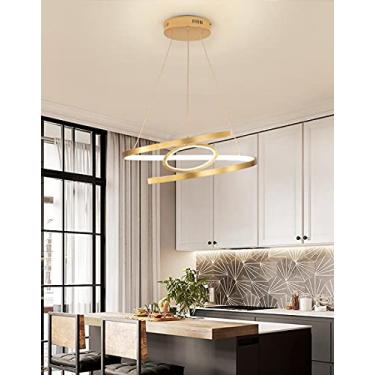 Imagem de Luminária pendente regulável LED dourada para sala de jantar, luminária de mesa de jantar com controle remoto, lustre, luminária pendente para sala de estar, 45 cm, iluminação de teto, redon
