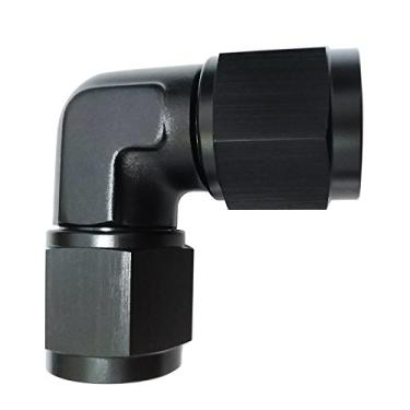 Imagem de 6AN União de acoplador 6AN de perfil baixo fêmea para fêmea 6 AN adaptador de mangueira de linha aérea/linha de combustível de 90 graus, encaixe de desempenho, adaptador anodizado de alumínio preto