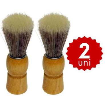 Imagem de Pincel de Barbear Masculino Cabo de Madeira Macio Para Espuma de Barbe