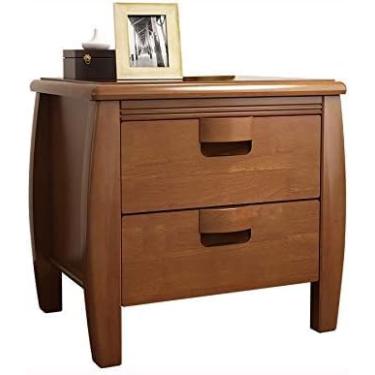Imagem de Mesa de cabeceira com design de gaveta dupla de madeira maciça, mini mesa de cabeceira simples antiga