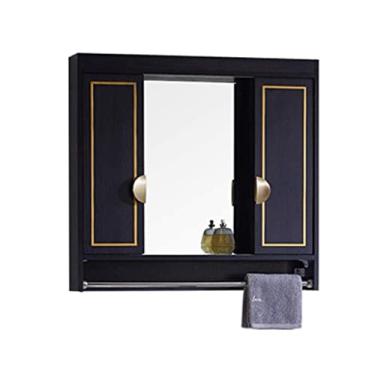 Imagem de AKALNNB Armários de estilo europeu espelho de armário luz luxo banheiro armário espelho oculto armário armário de parede armário de madeira maciça espelho deslizante com lig