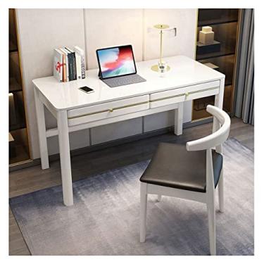 Imagem de 5sssallefaa Mesa de escritório para computador, mesa de estudo com duas gavetas, mesa de trabalho moderna para computador, casa, quarto, adulto, escrivaninha, mesa de jogos, mesa de escritório (A,120