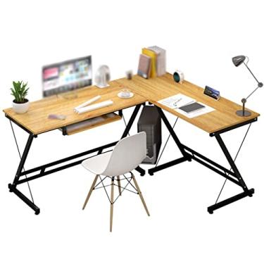 Imagem de Mesa em forma de L, mesa reversível em forma de L, mesa de computador em forma de L, mesa de canto com bandeja de teclado, mesas de jogos minimalistas em forma de L, mesa de laptop para economia de
