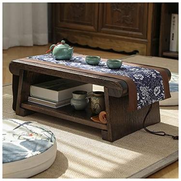 Imagem de Mesa antiga com pernas dobráveis, mesa de centro dobrável de madeira maciça, meditação, mesa de centro, laptop, tatami, mesa baixa multifuncional (marrom 70 x 35 x 28 cm)