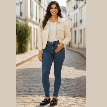 Imagem de Calça Jeans Feminina Skinny Push Up Azul Médio  Cintura Média Malwee, 